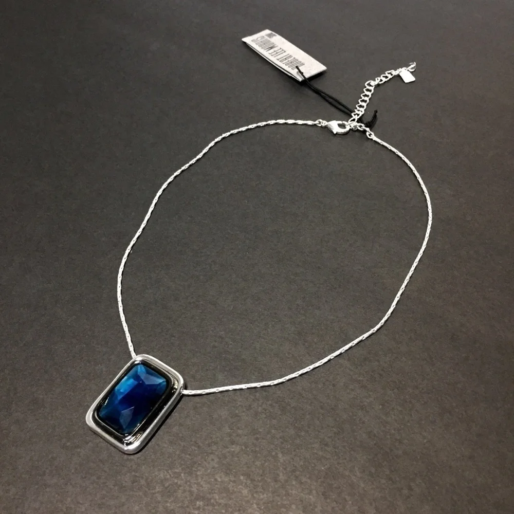 Robert Lee Morris Soho Silver Tone Geometric Blue Stone Necklaces